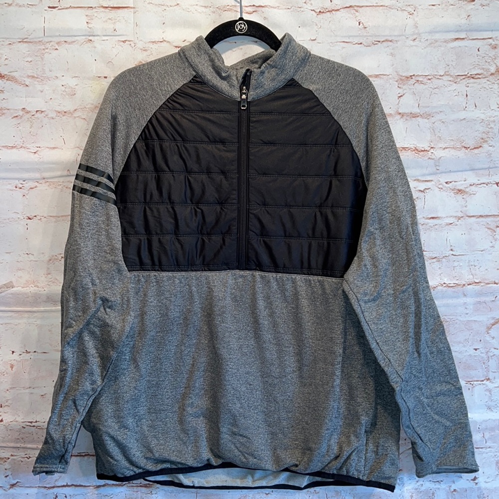 Adidas Men’s full zip jacket grey Medium  zippered pockets collared neck logo